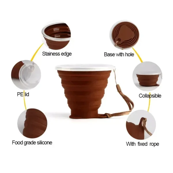 Silicon Foldable Travel Cup Glass with Lid - Image 4