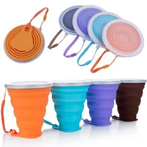 Silicon Foldable Travel Cup Glass with Lid