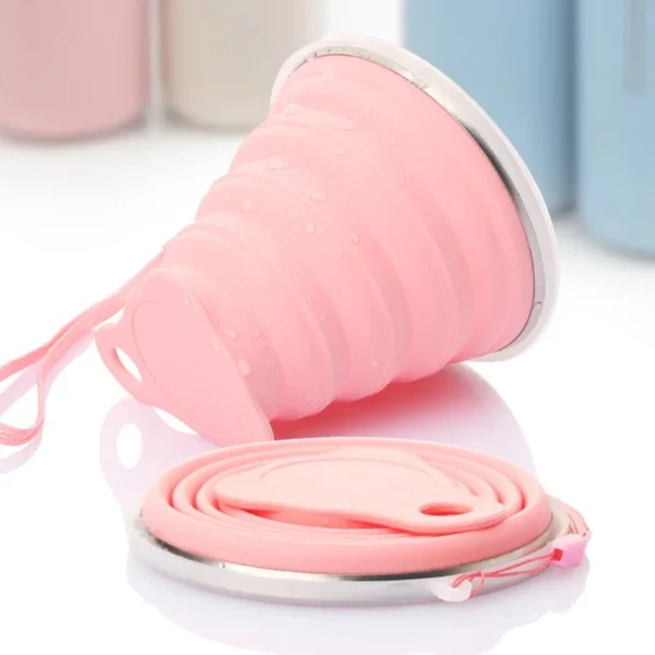 Silicon Foldable Travel Cup Glass with Lid - Image 5