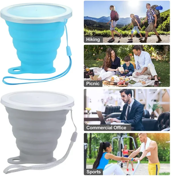 Silicon Foldable Travel Cup Glass with Lid - Image 6